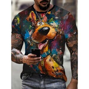 The Pawsome" Men's Casual T-Shirt with Oil Graphic Painting Dog Pattern Size XL